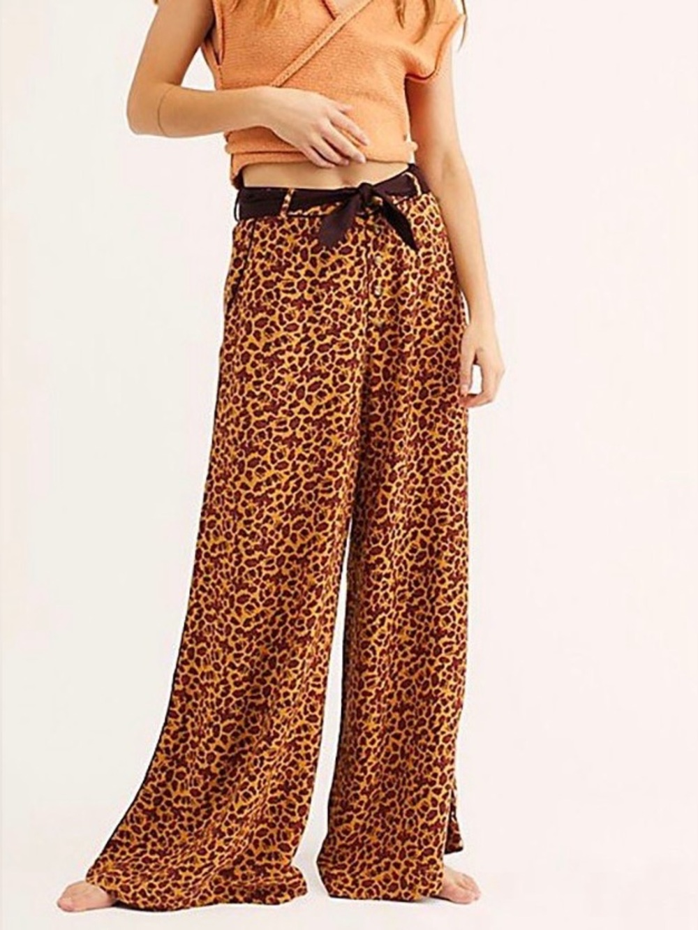 Free People Wide-Leg Leopard Print Pants